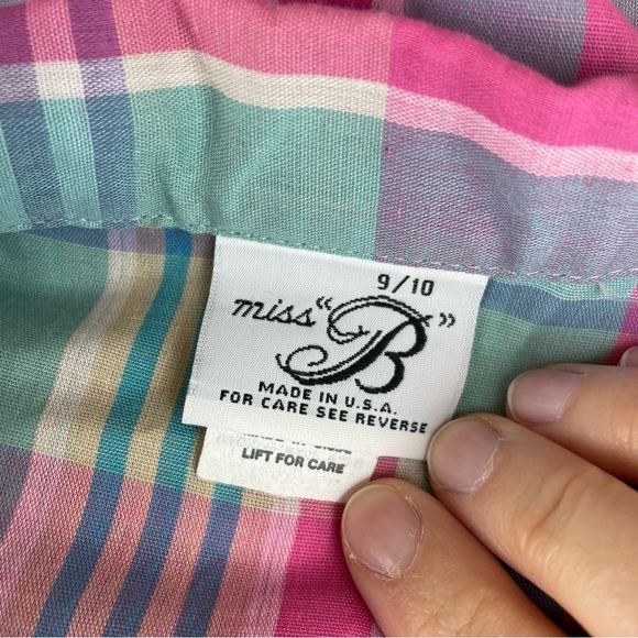 Vintage Miss B Pink Blue Plaid Short Sleeve Button Down Shirt Top Women 9/10 - Picture 2 of 7